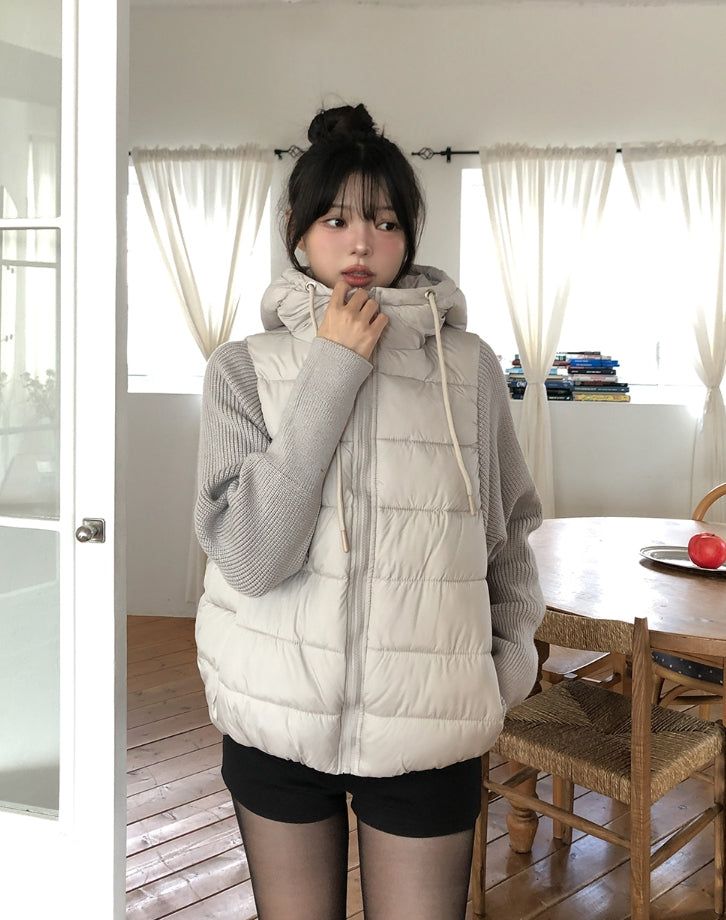 Fog Hooded Knit Lightweight Padded Jacket
