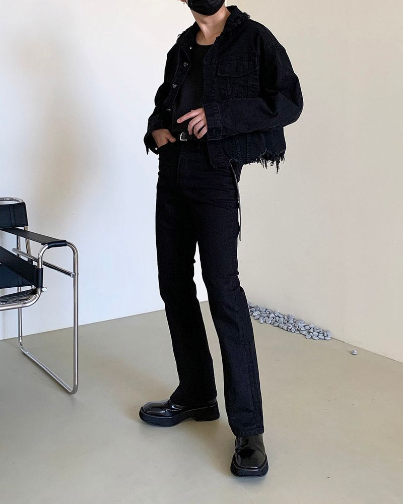 MG601 Semi boot cut black jeans