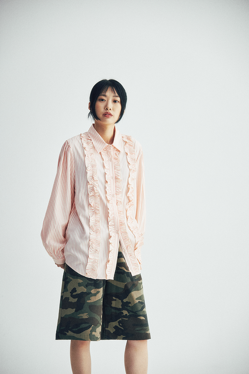Stripe Frill Blouse (pink)