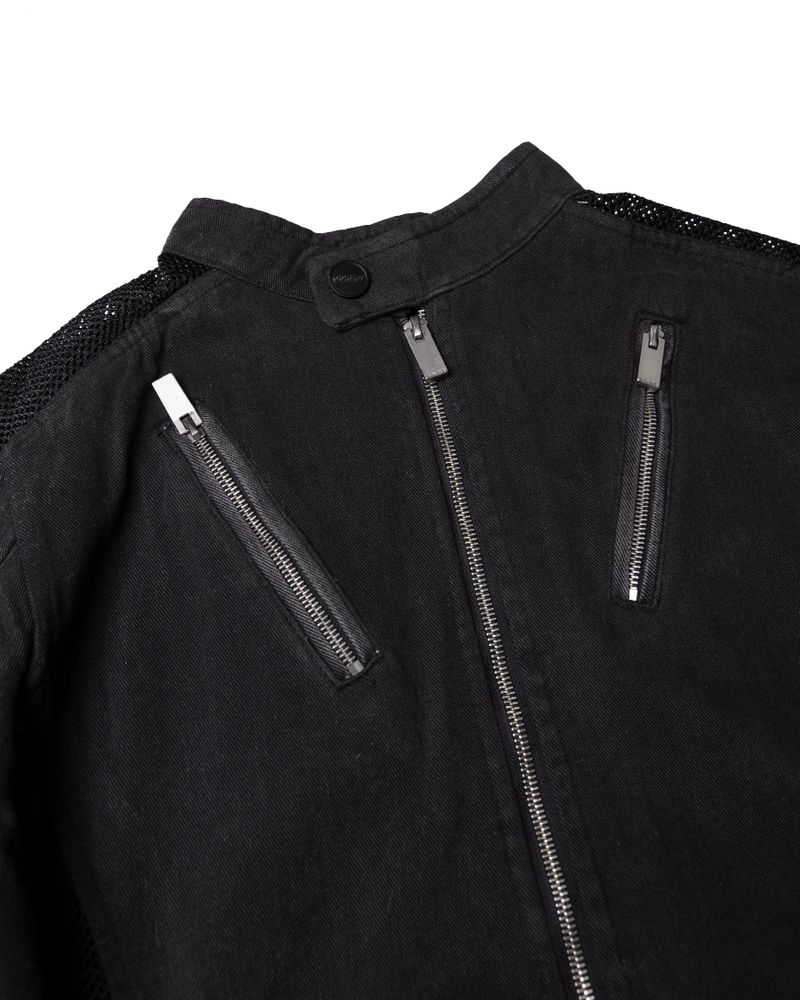MULTI BUCKLE WASHED DENIM JACKET
