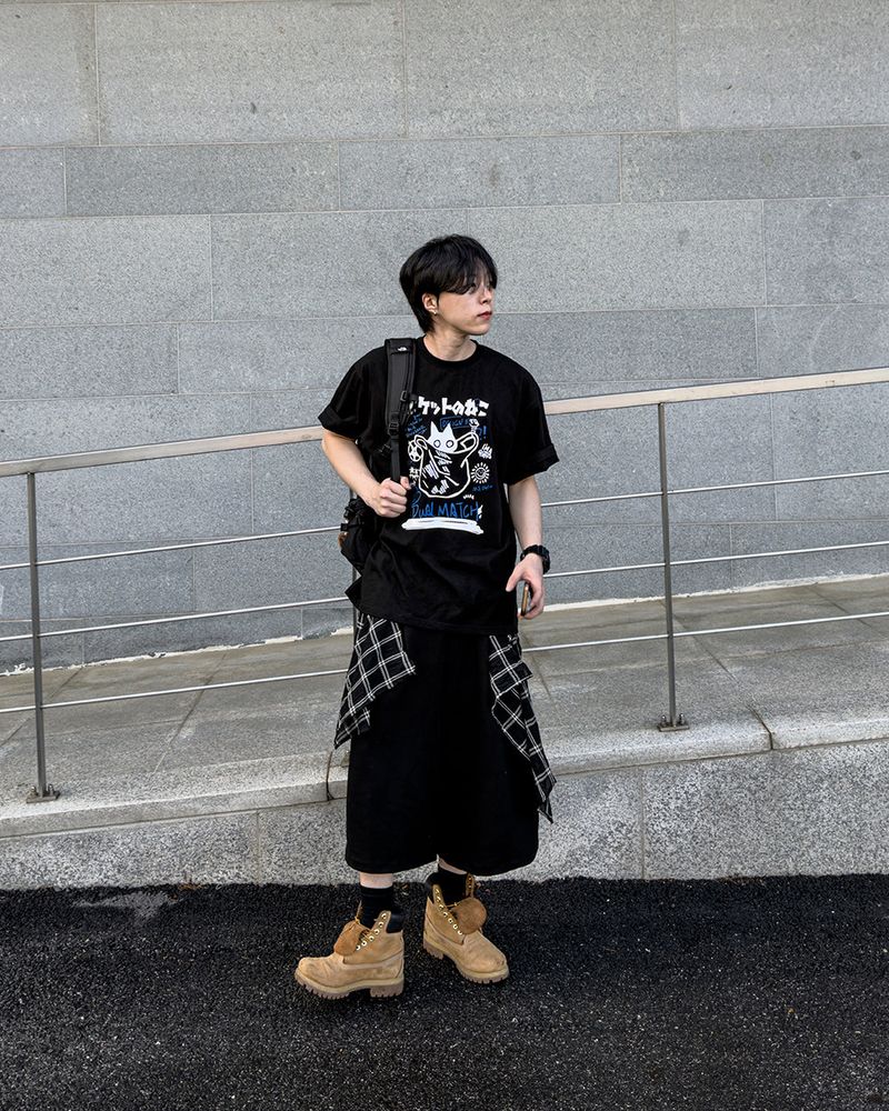 Niporu Cat Graphic Oversized Short Sleeve
