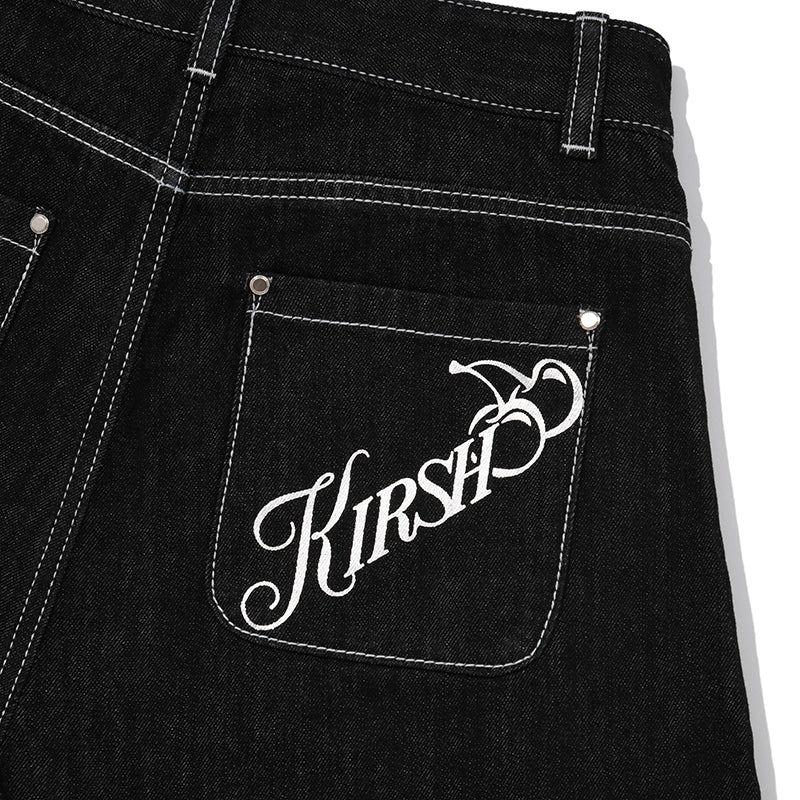 FLARE SHORT DENIM PANTS [BLACK]