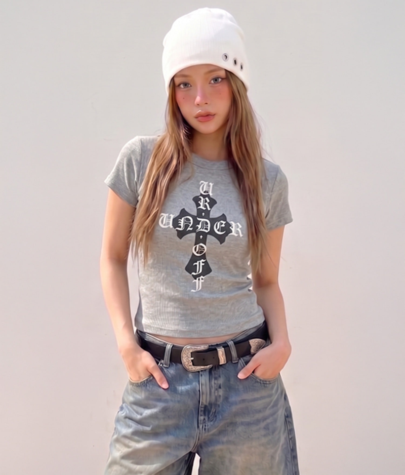 Stretch Cotton Slim Short Sleeve T-shirt Cross Melange