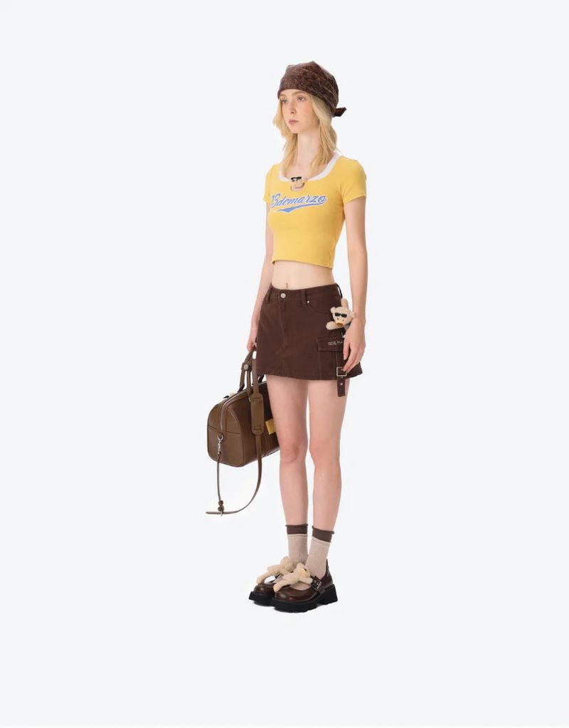13DE MARZO Camera Bear Cargo Skirt Brown
