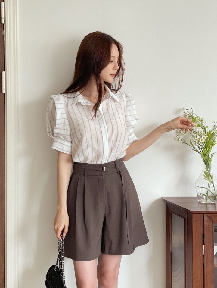 Tibet Stripe Puff Shirt Blouse