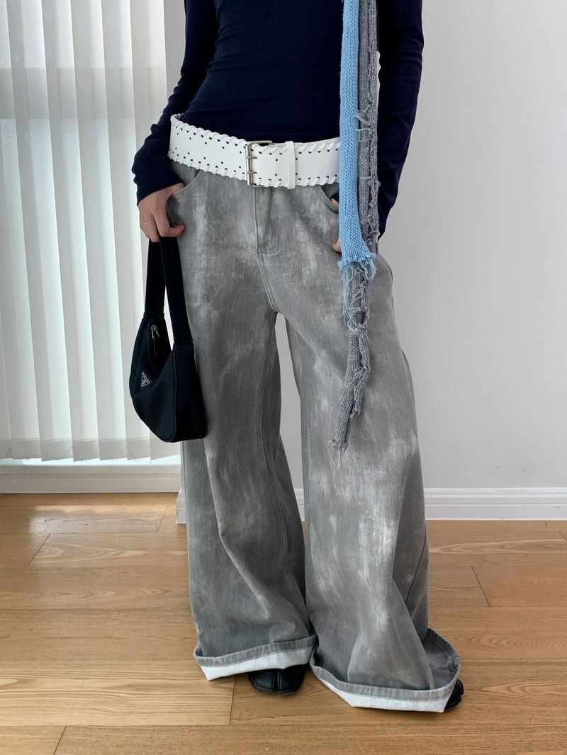 Gray washed wide cotton pants