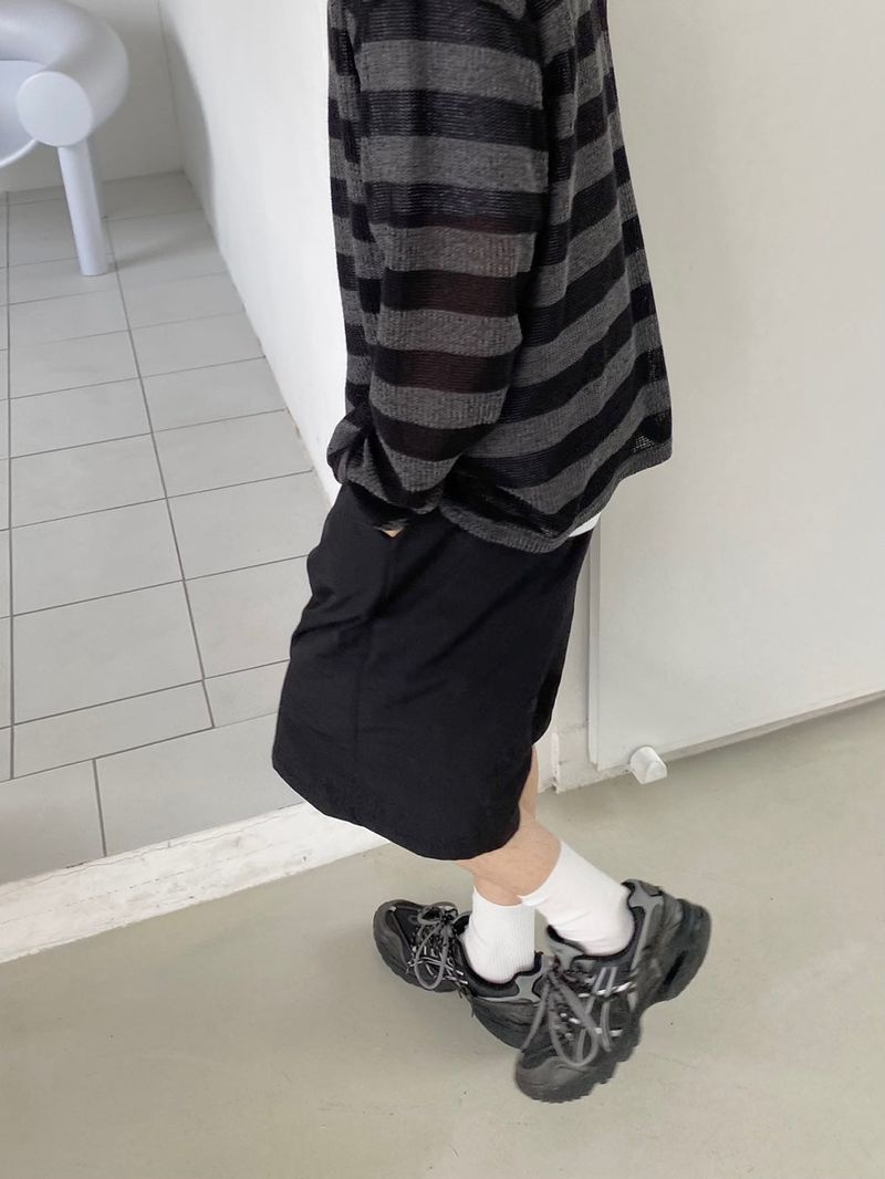 Nylon wide banding half pants 2C