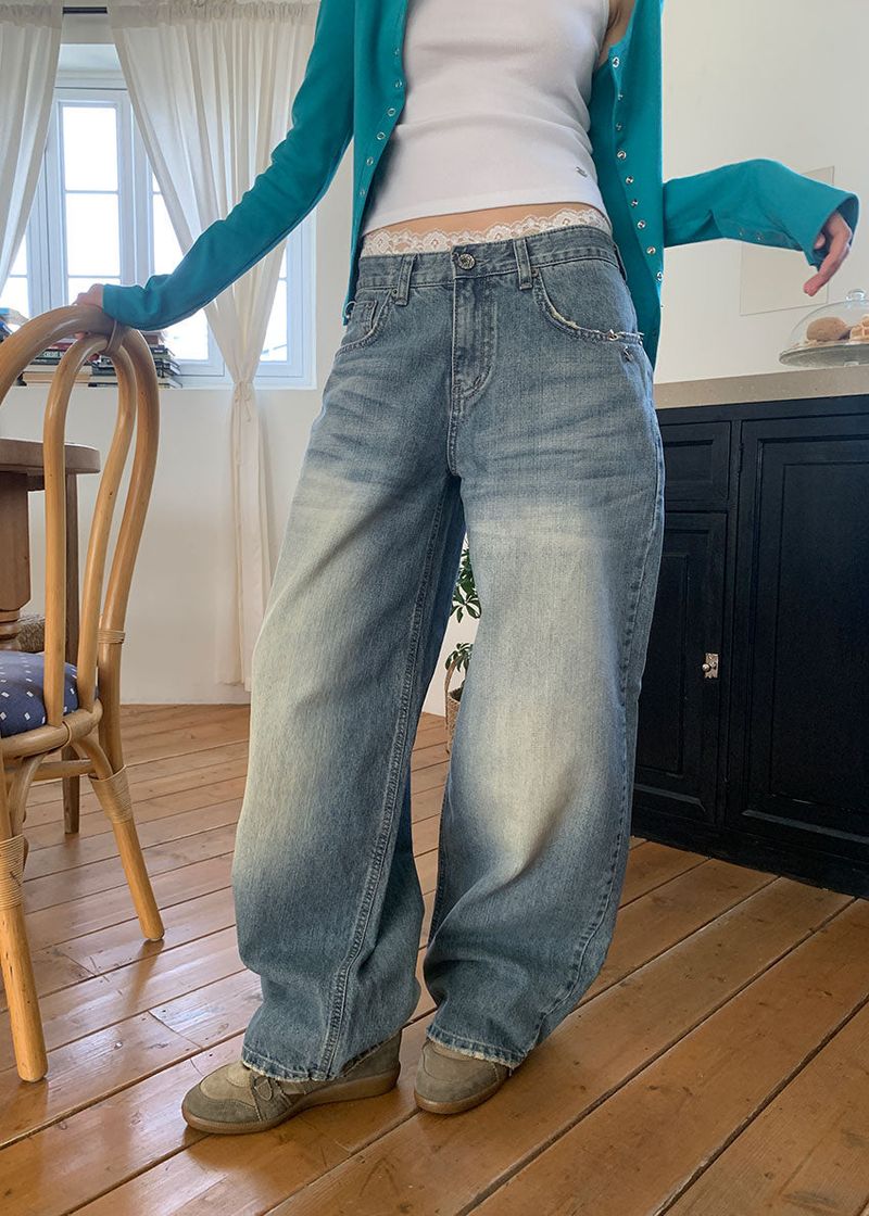 PIERCING WIDE DENIM PANTS (S-L)