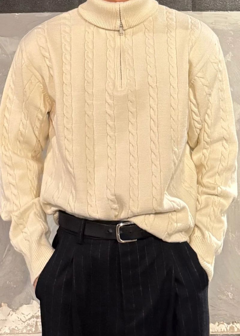 High-Neck Cable Half-Zip Up Knit 6COLOR