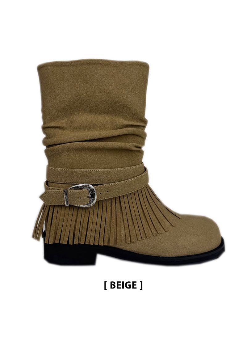 BUCKLE SUEDE FRINGE BOOTS (2C)