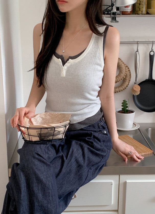 #Button Point Rib Sleeveless (3color)