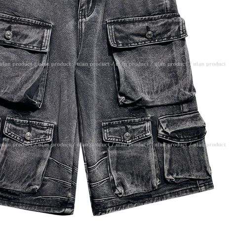 Super Pocket Cargo Half Denim Pants