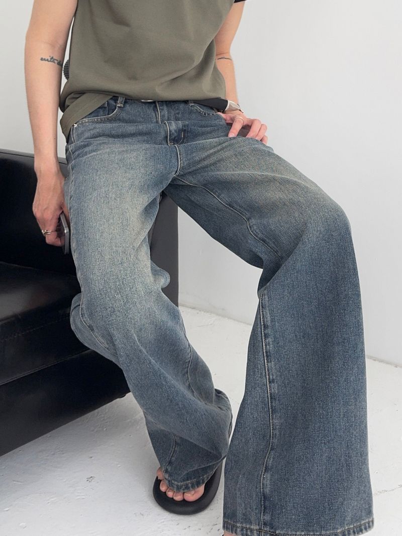 SR シーム ディテール セミワイド フレア デニムパンツ(4 Colors)