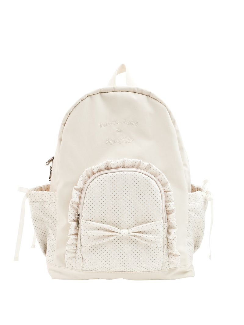 Ruffle ribbon backpack_polka dot ivory