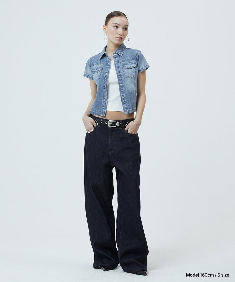 DENIM STUD HALF SHIRT