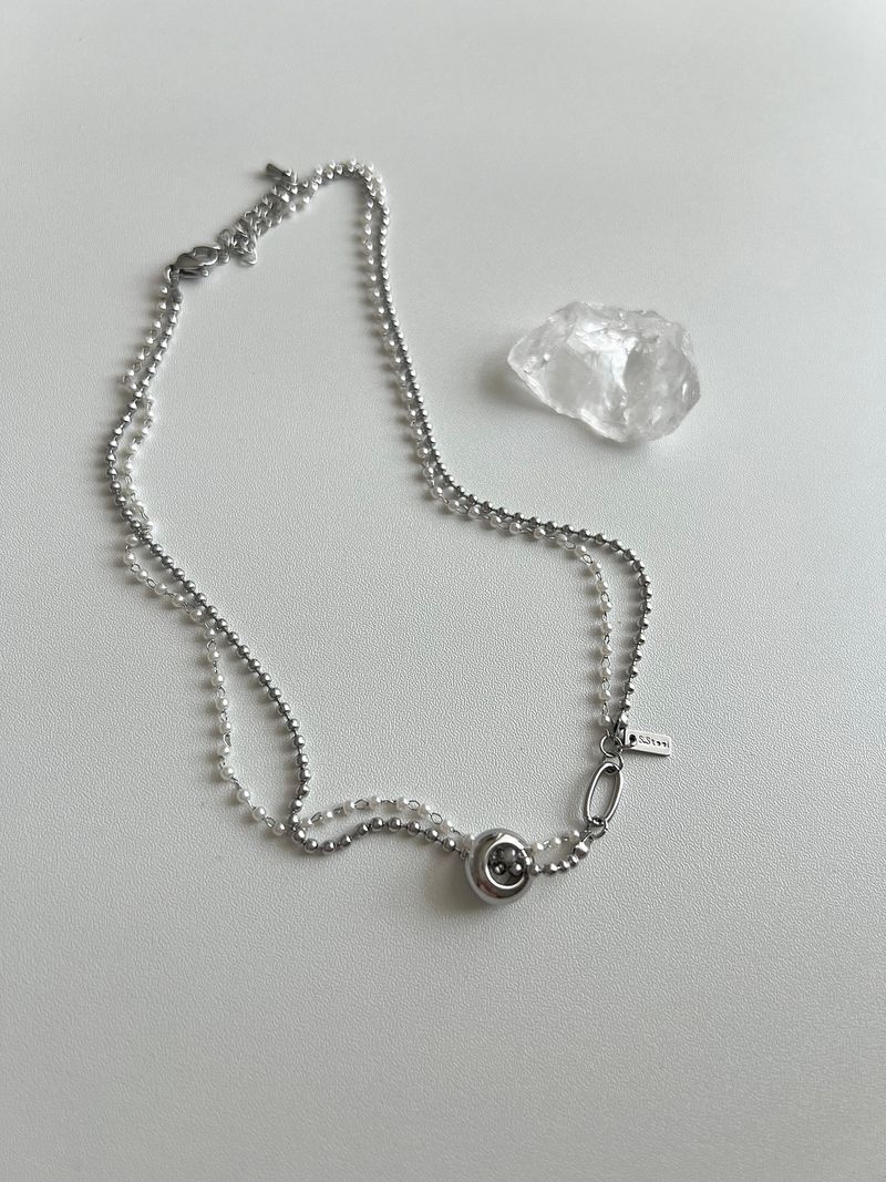 um Pearl Stainless Steel Two Lines Hip Bold Ball Layered Short Choker Wedding Necklace