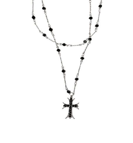 Black Cross Layered Necklace