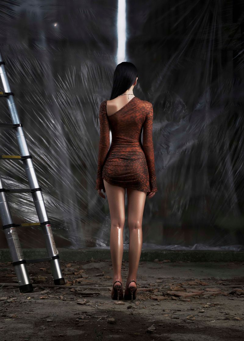 NONE Asymmetric Split Thigh Mini Dress
