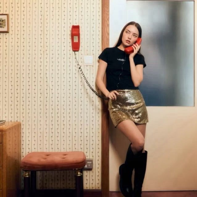 EVIE glint MINI SKIRT GOLD