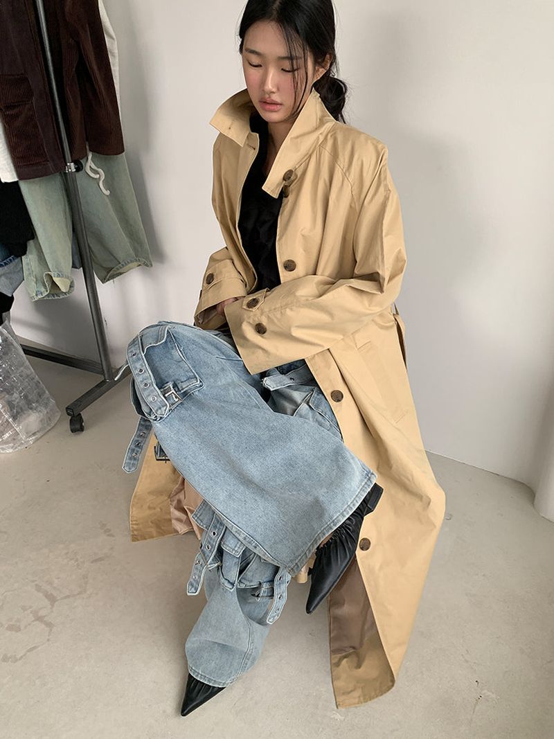 HIGH NECK MAXI TRENCH COAT (3C)