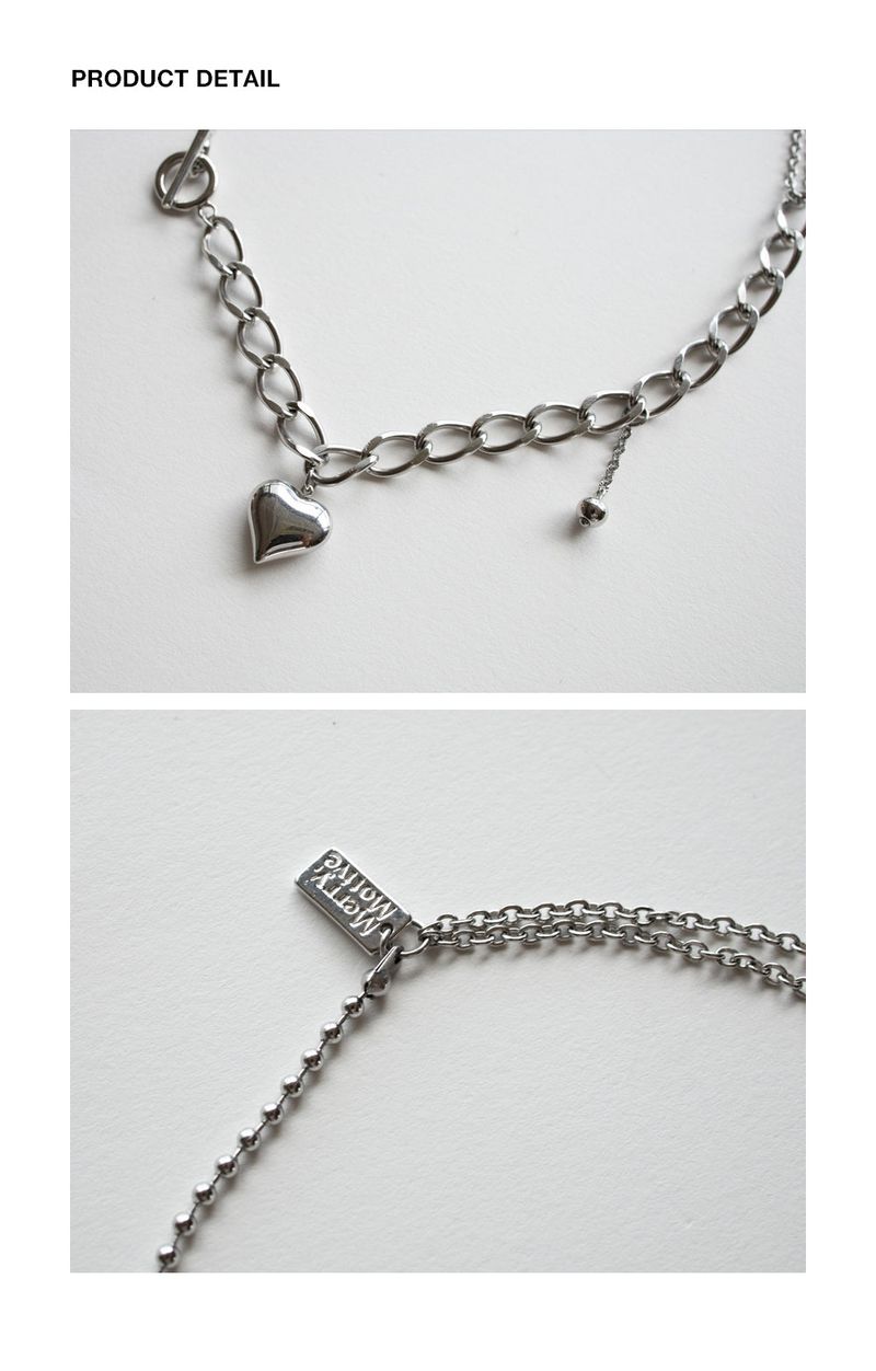Heart pendant with bold mix chain necklace