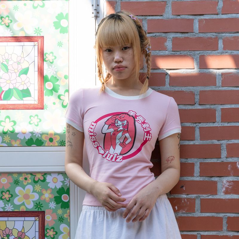 misslulz（ミスルルズ）の「Future Friend Slim Fit T-Shirt Candy Pink（Tops）」