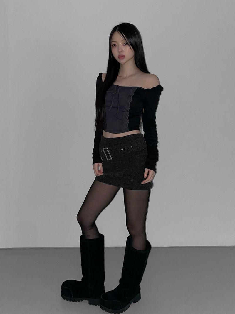 cream belt knit skirt(2 color)
