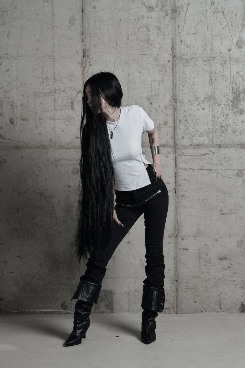 [label] sculptural Jersey zipper top WHITE