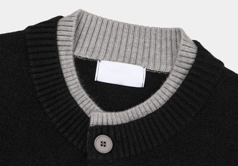 Lapel color scheme round neck button knit cardigan