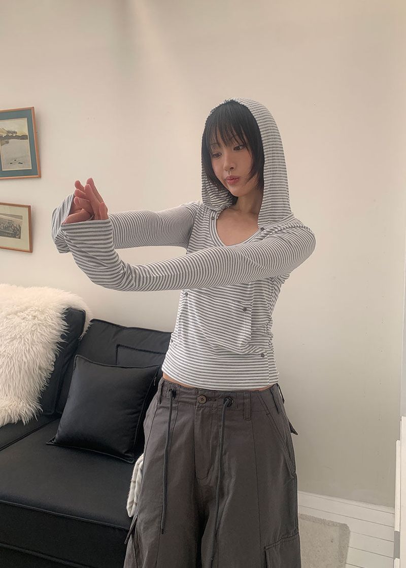 RIVET STRIPE HOOD TEE