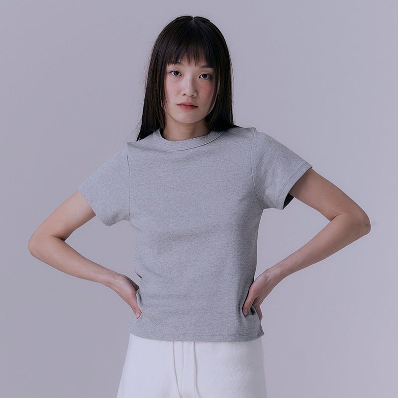 90's scallop stitch neck t-shirt (GREY)