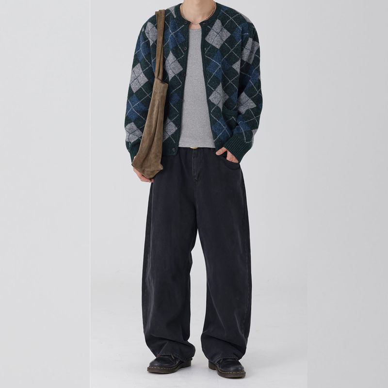 REVIVE ARGYLE CHECK CARDIGAN