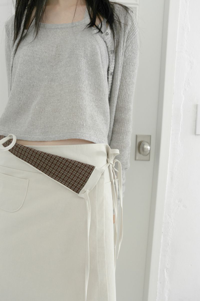 check wrap cotton midi skirt(2colors)