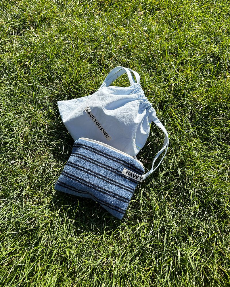 Terry stripe flat pouch - blue , M size