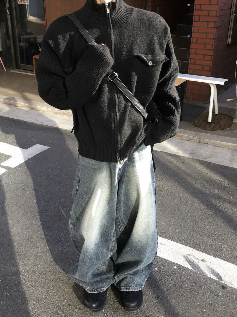 By One Flap High Neck Knit Zip-Up 2C