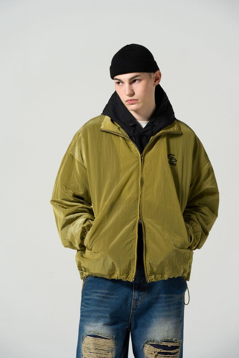 NYLON COLLAR WINDBRAKER - OLIVE