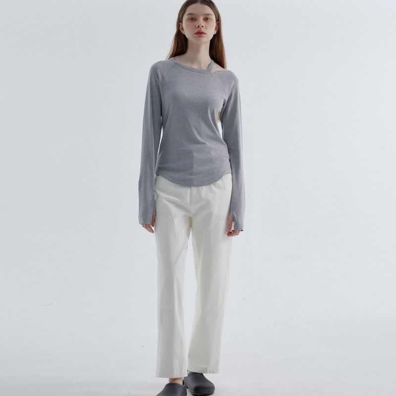 Cut-work T-Shirts Melange Gray