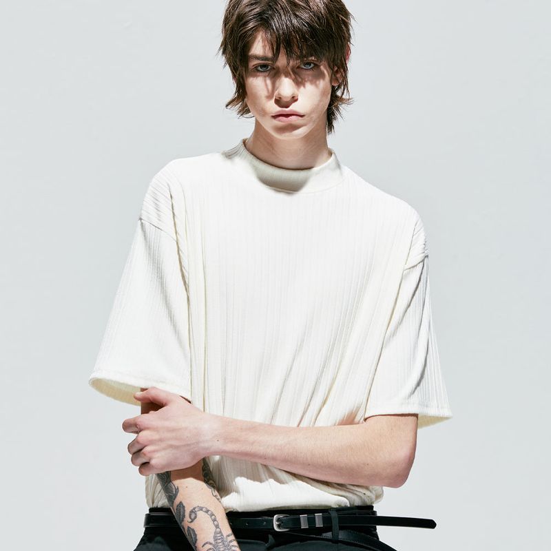 2way rib mock neck t-shirt ivory