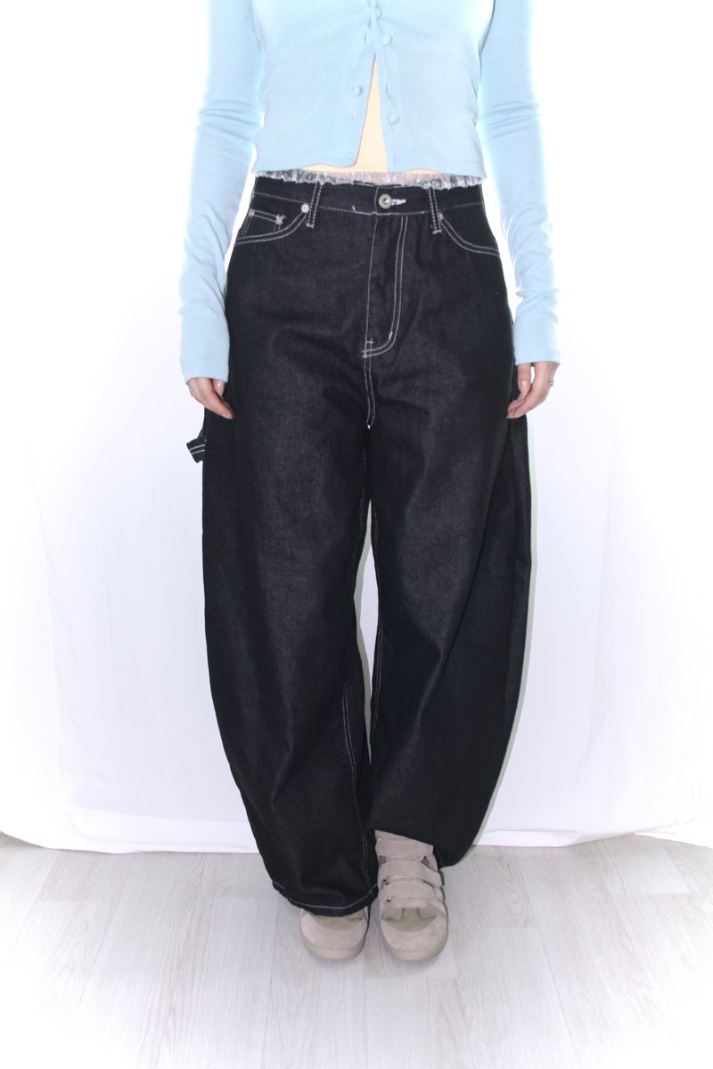 Star stitch balloon wide denim pants