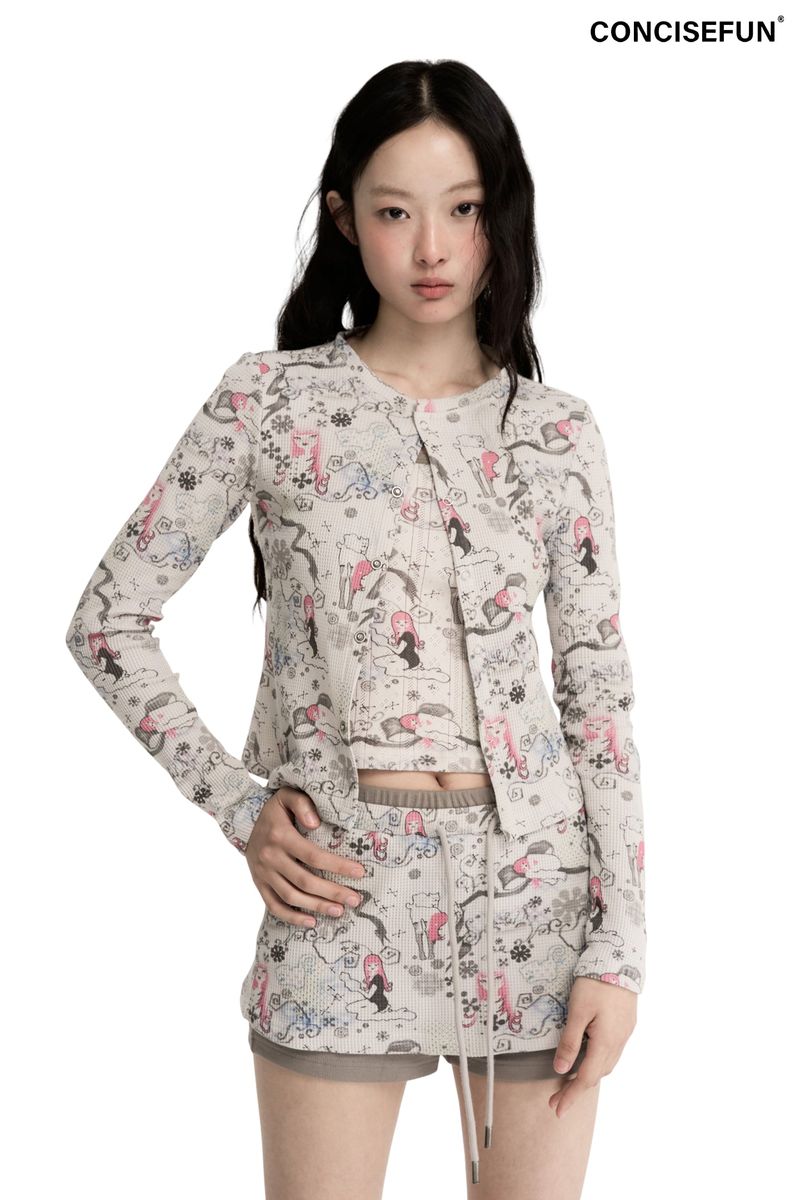 CONFUN（コンファン）の「CONFUN Original Girls' Printed Long-Sleeved Cardigan T-Shirt（Tops）」