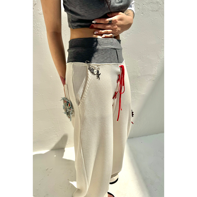 TWO-TONE WAIST WAFFLE PANTS