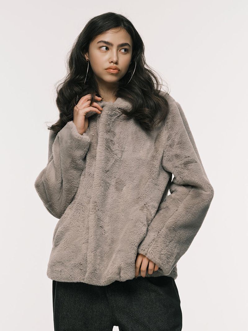 COLLAR FUR JACKET GREY