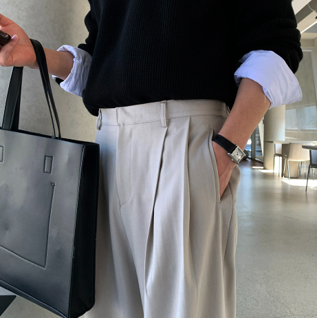 Deface Front Turtle Back Banding Wide Slacks