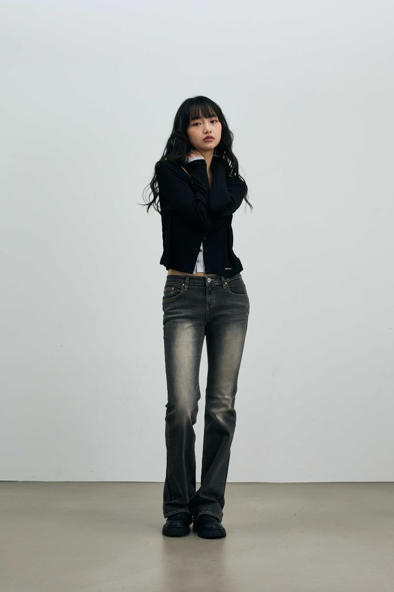 LYLA LAYERED CARDIGAN / BLACK-MELANGE
