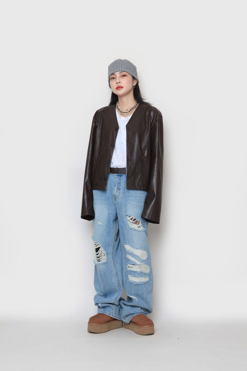Crop leather cardigan