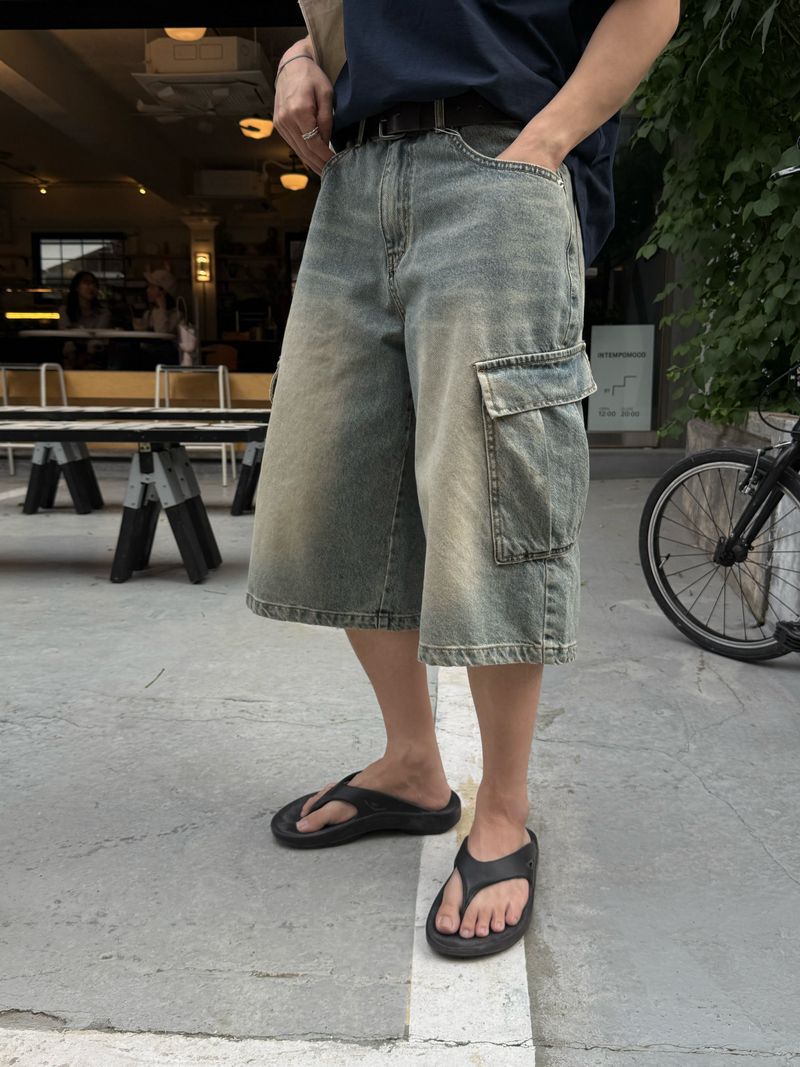 Fairy half cargo denim pants