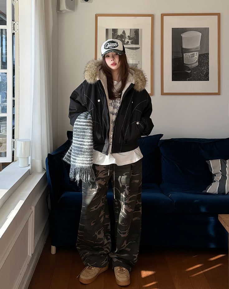 Trisher Raccoon Fur Cut-Out Padded Jumper