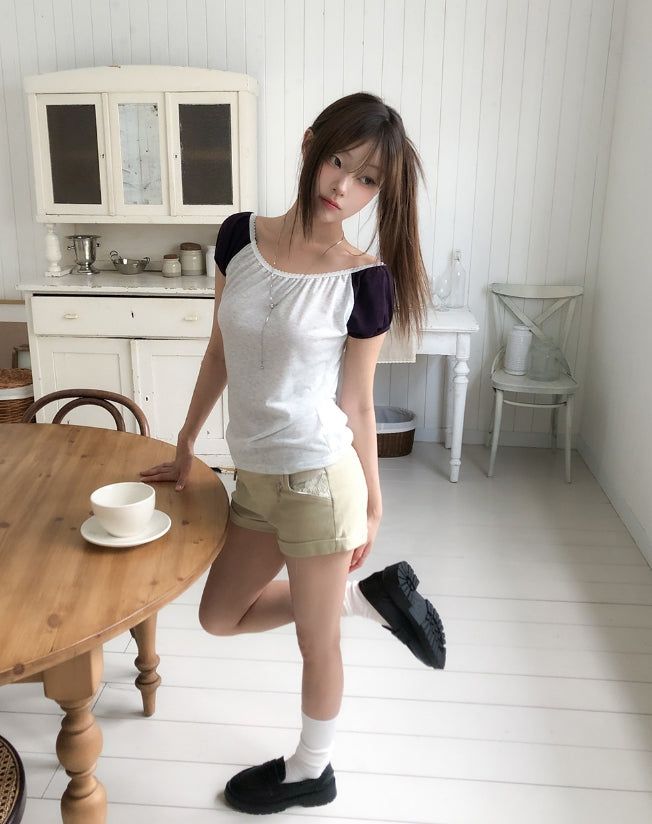 Loopen Lace Zipper Roll-up Shorts