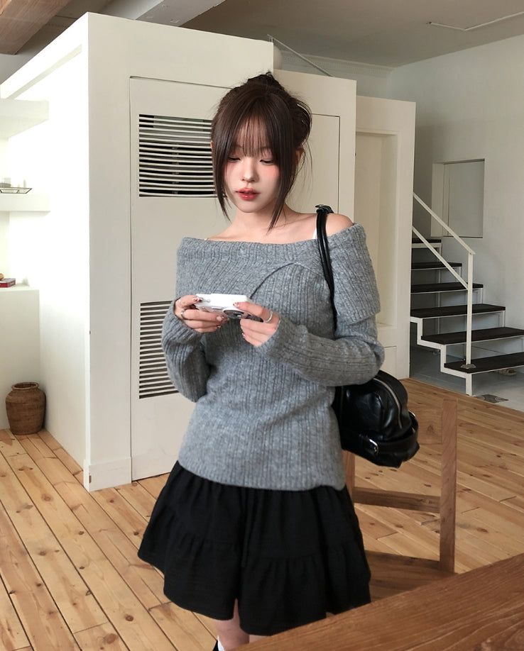 ULAN（ユレン）の「Kishi Ribbed Slit Off-Shoulder Knit（Tops）」