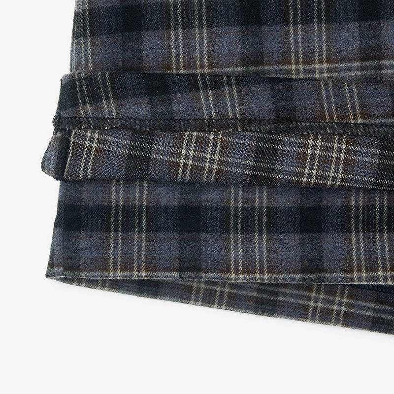 Slit Mini Skirt Pants Check-Blue